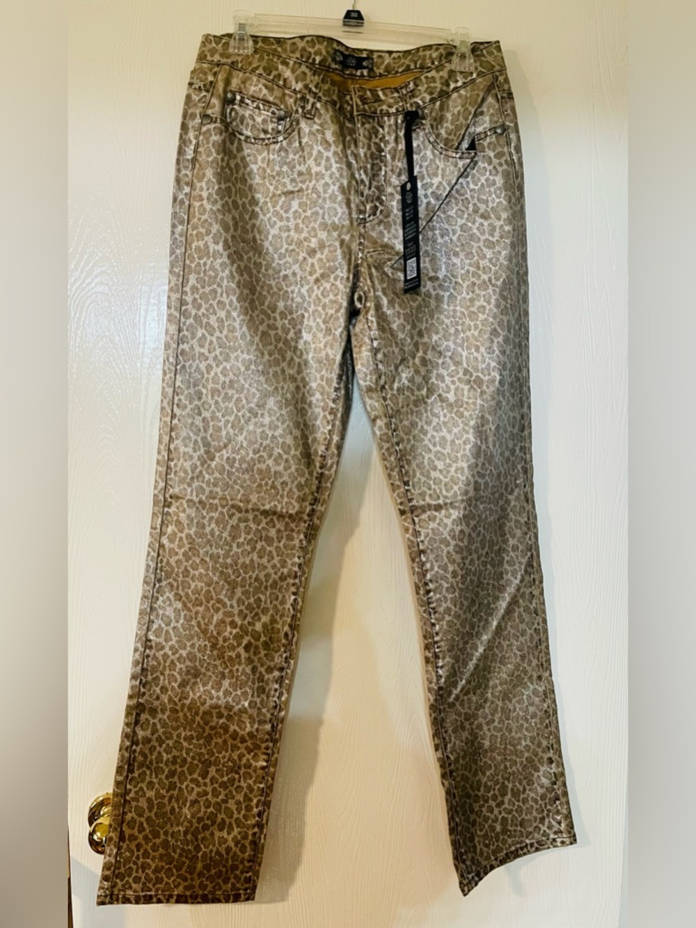 Tru Luxe Jeans Metallic Gold Leopard Print Jeans